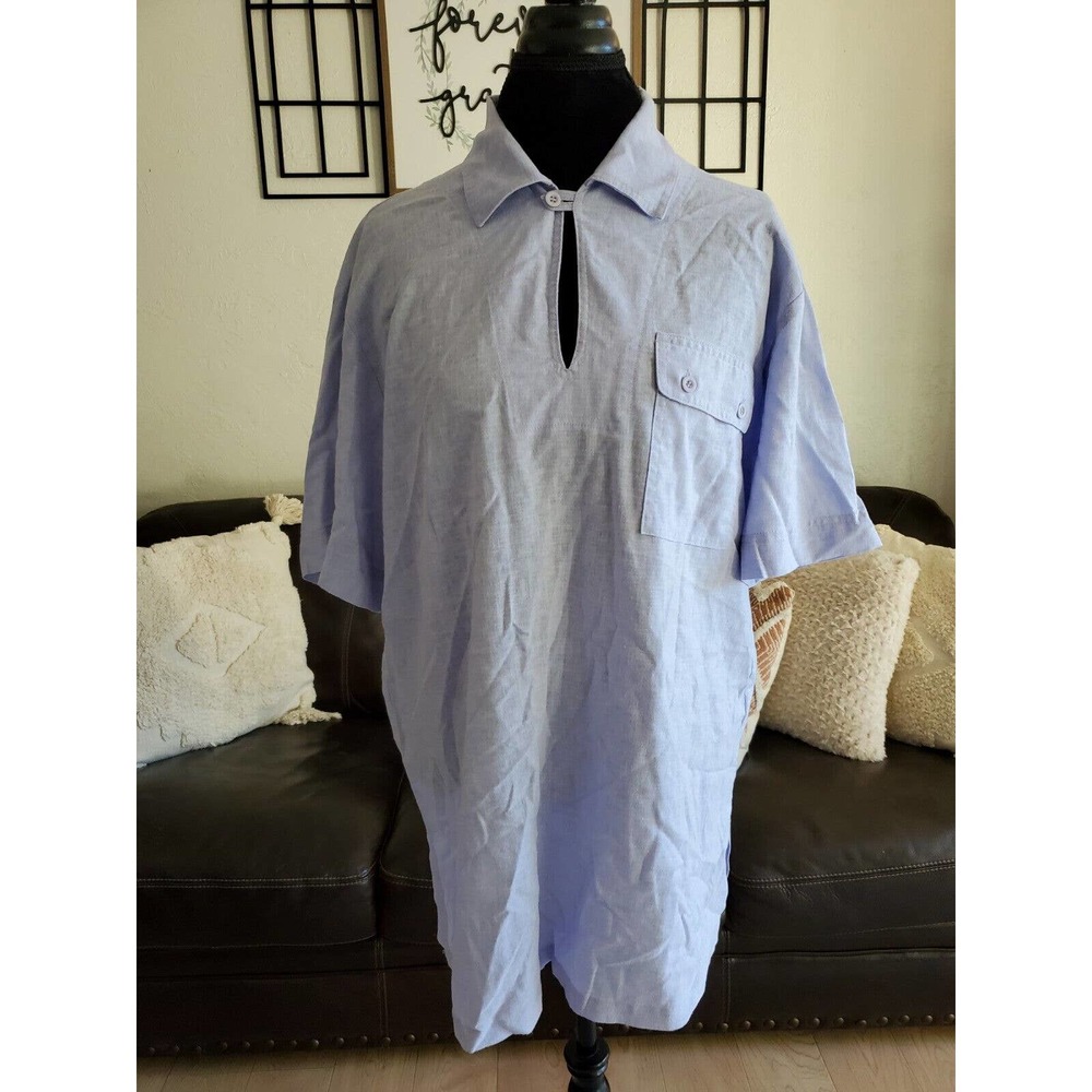 Tilley Women's Blue Linen Blend Short Sleeve Tunic Top Size M Outdoor Hiking EUC